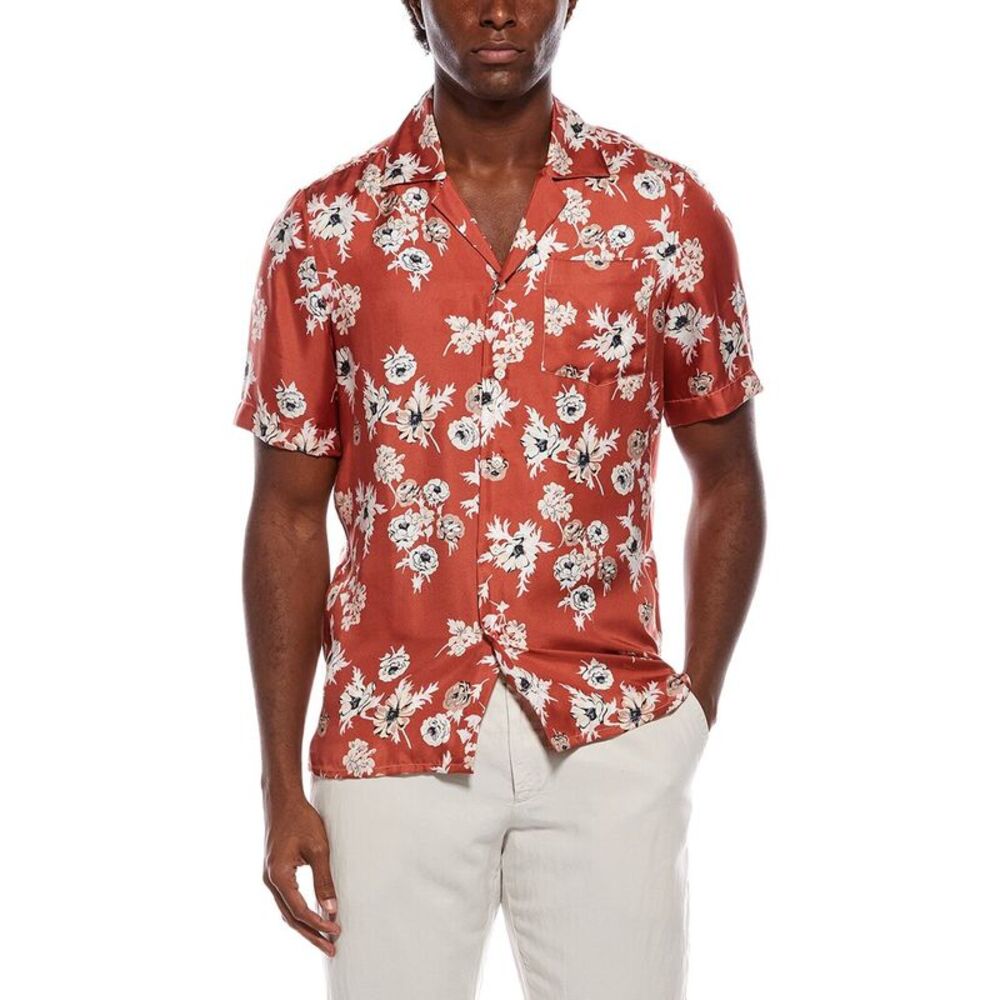 Isaia Mens  Silk Sport Shirt, Red